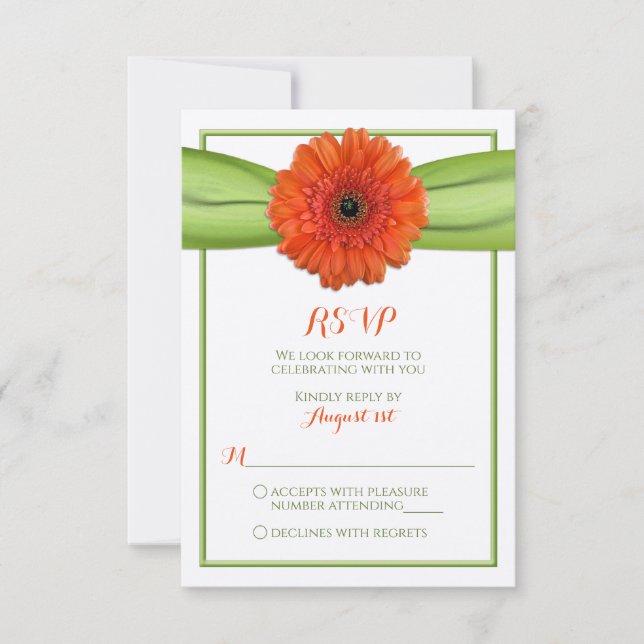 Cartão de Resposta de Casamento Verde com Gerbera  (Frente)