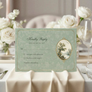 Cartão de Resposta de Casamento Verde Oliva Pastor