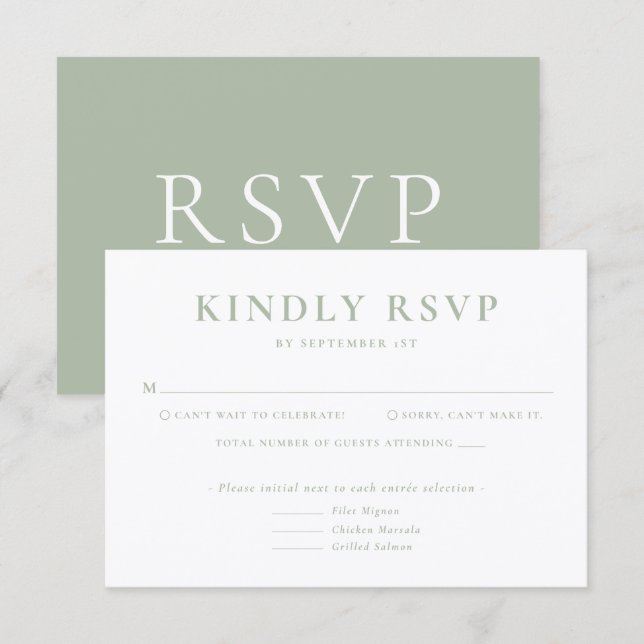 Cartão de Resposta de Casamento Verde Sage Minimal (Frente/Verso)