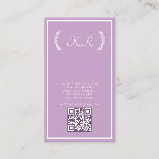 Cartão de Resposta de Código QR de Casamento Roxo (Frente)