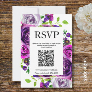 Cartão de Resposta de Código QR Floral Roxo Românt