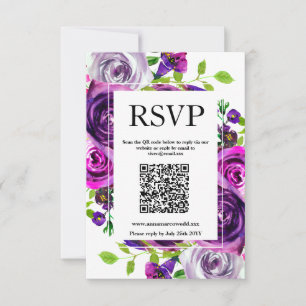 Cartão de Resposta de Código QR Floral Roxo Românt