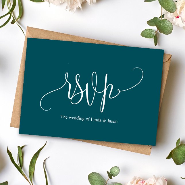 Cartão de Resposta de Confirmação de Presença para (Modern deep teal meal choice RSVP card makes guest selections easy with elegant style)