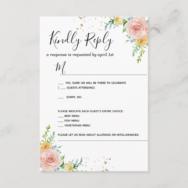 Cartão de resposta de convite de casamento floral  (Frente)