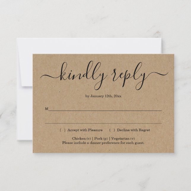 Cartão de Resposta de Convite - Kraft Rústico (Frente)