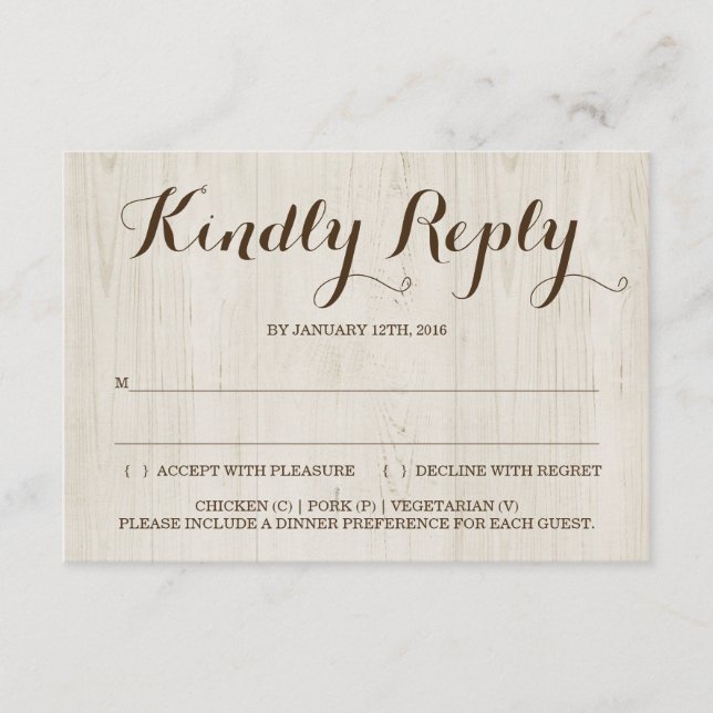 Cartão de Resposta de Convite Rústico (Frente)