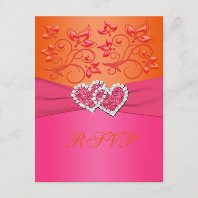 Cartão de Resposta de Corações Unidos Florais Rosa (Frente)