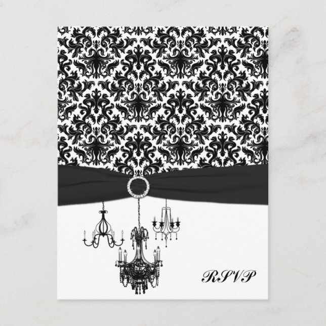 Cartão de Resposta de Damasco Preto e Branco com L (Frente)