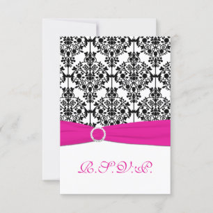 Cartão de Resposta de Damasco Rosa, Branco e Preto