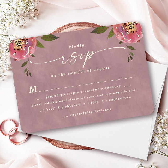 Cartão de Resposta de Escolha de Refeição de Casam (Say "I DO" to Romantic Watercolor Florals and a Cottagecore Vibe with the Ophelia Wedding Suite.)