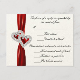 Cartão de Resposta de Fita Vermelha de Corações Pe