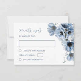 Cartão de Resposta de Flor Transparente Azul RSVP