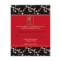 Cartão de Resposta de Flores de Cerejeira Vermelha