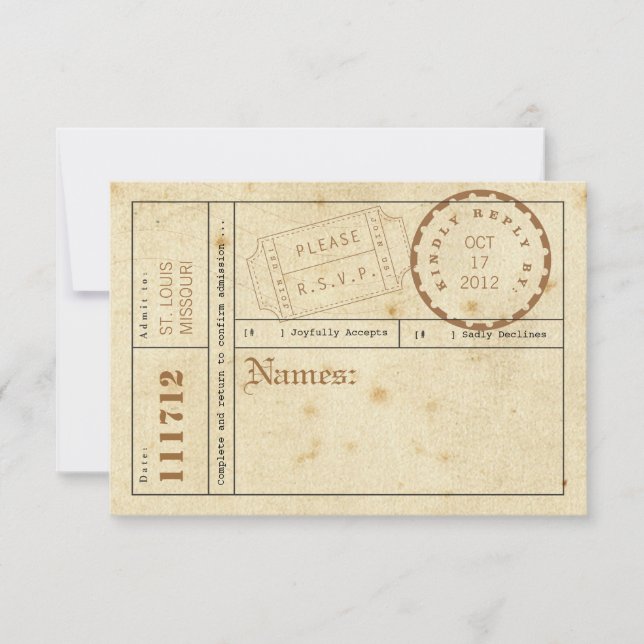 Cartão de Resposta de Guia de Tíquete Vintage (Frente)