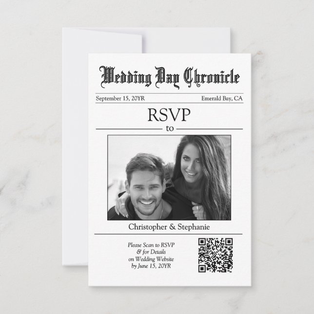 Cartão de Resposta de Jornal Branco com Código QR  (Frente)