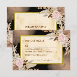 Cartão de Resposta de Luxo Boho Preto e Dourado