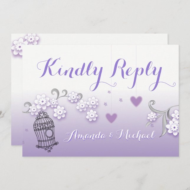 Cartão de Resposta de Pastel às aves do casamento (Frente/Verso)