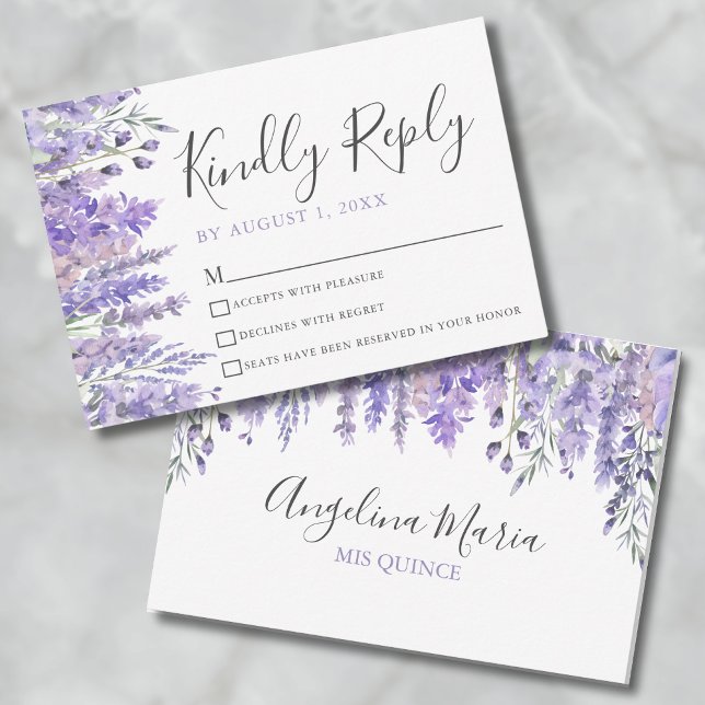 Cartão de Resposta de Quinceanera Roxo Floral (Floral Purple Quinceanera RSVP Card)
