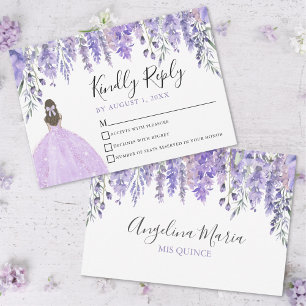 Cartão de Resposta de Quinceanera Roxo Lavanda Flo