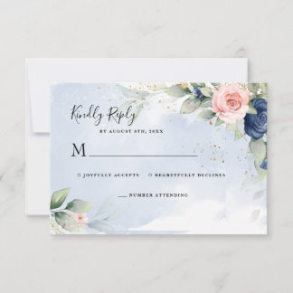 Cartão de Resposta de RSVP de Casamento Azul Marin