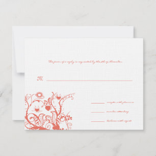 Cartão de Resposta de RSVP de Casamento Coral Bird
