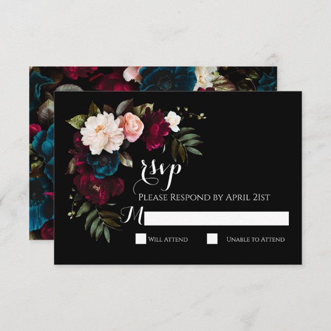 Cartão de Resposta de RSVP de Casamento Floral Pre (Frente/Verso)
