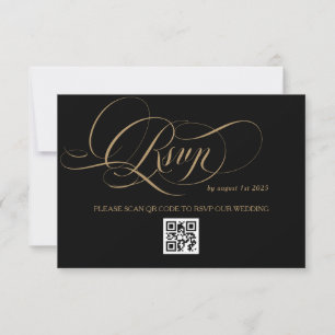 Cartão de Resposta de RSVP de Casamento Preto e Do