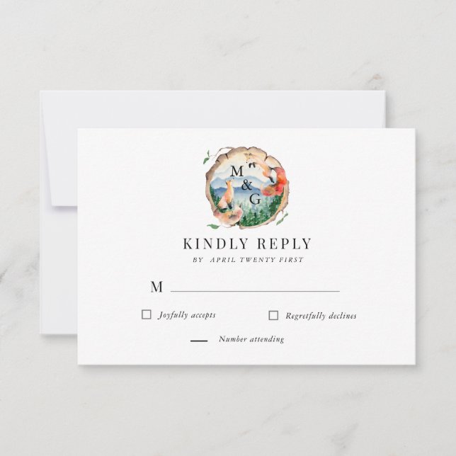 Cartão de Resposta de RSVP rústico de raposa místi (Frente)