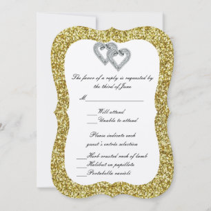 Cartão de Resposta do Coração com Diamante Dourado