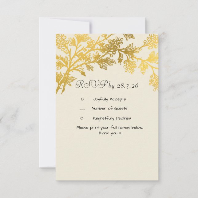 Cartão de Resposta Dourado Casamento Folha (Frente)