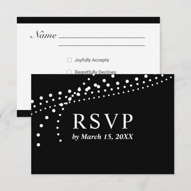 Cartão de Resposta Elegante Preto/Branco com Ponto (Frente/Verso)