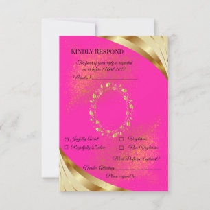 Cartão de Resposta Elegante Rosa e Dourado