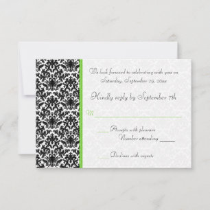 Cartão de Resposta em Damask Preto, Branco e Verde