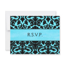Cartão de Resposta em Damasko Azul e Preto