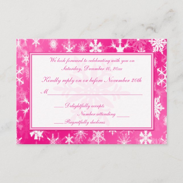 Cartão de Resposta Flocos de Neve Rosa e Branco (Frente)