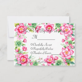 Cartão de Resposta Flor Rosa Com Opções de Refeiçã