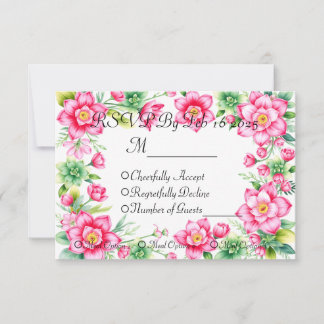 Cartão de Resposta Flor Rosa Com Opções de Refeiçã