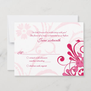 Cartão de Resposta Floral Abstrato Rosa e Branco
