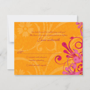 Cartão de Resposta Floral Abstrato Rosa e Laranja