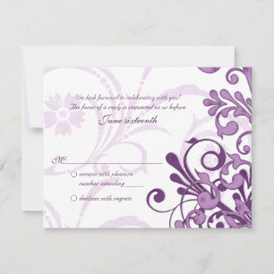 Cartão de Resposta Floral Abstrato Roxo e Branco