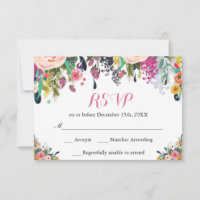 Cartão de Resposta Floral Aquarela Flores RSVP