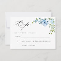 cartão de resposta floral azul claro aquarela
