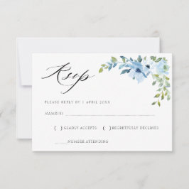 cartão de resposta floral azul claro aquarela
