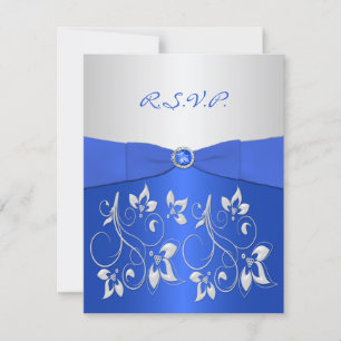 Cartão de Resposta Floral Azul Cobalto e Prata