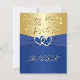 Cartão de Resposta Floral Azul Real e Dourado