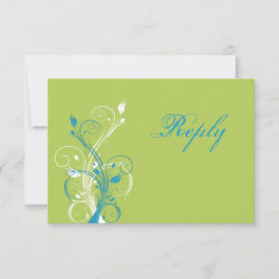 Cartão de Resposta Floral Azul Turquesa, Verde e B