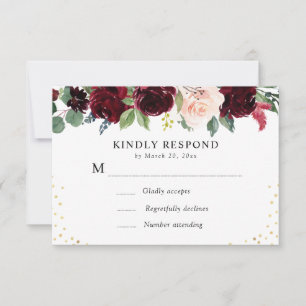 cartão de resposta floral burgundy navy RSVP