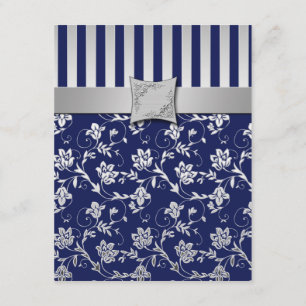 Cartão de Resposta Floral com Videira Prata e Azul