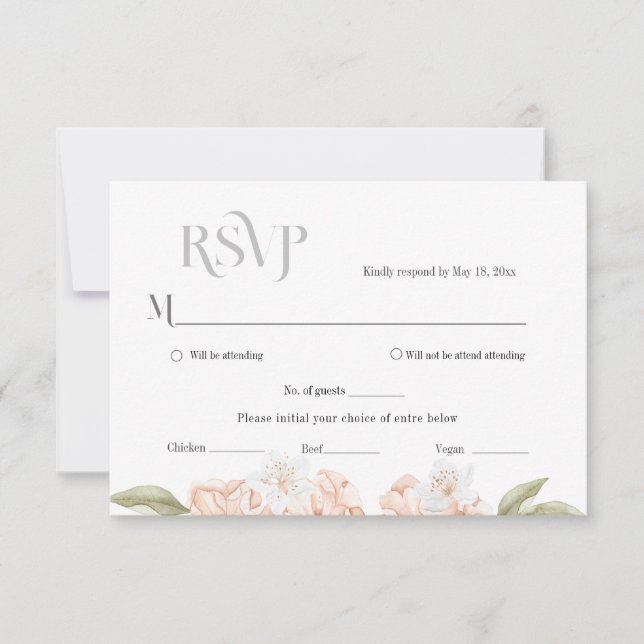 Cartão de Resposta Floral de Casamento de Pêssego  (Frente)