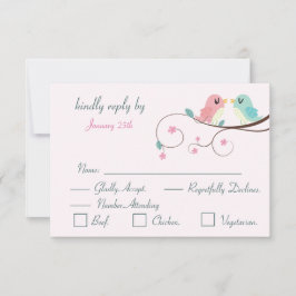 cartão de resposta floral de pássaros de amor rosa